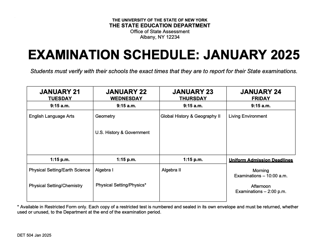 regents 20205 calendar